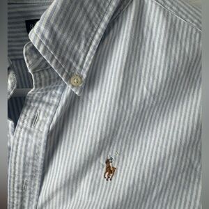 Ralph Lauren White & Blue Stripes Button Down Blouse Size 10 Classic Fit